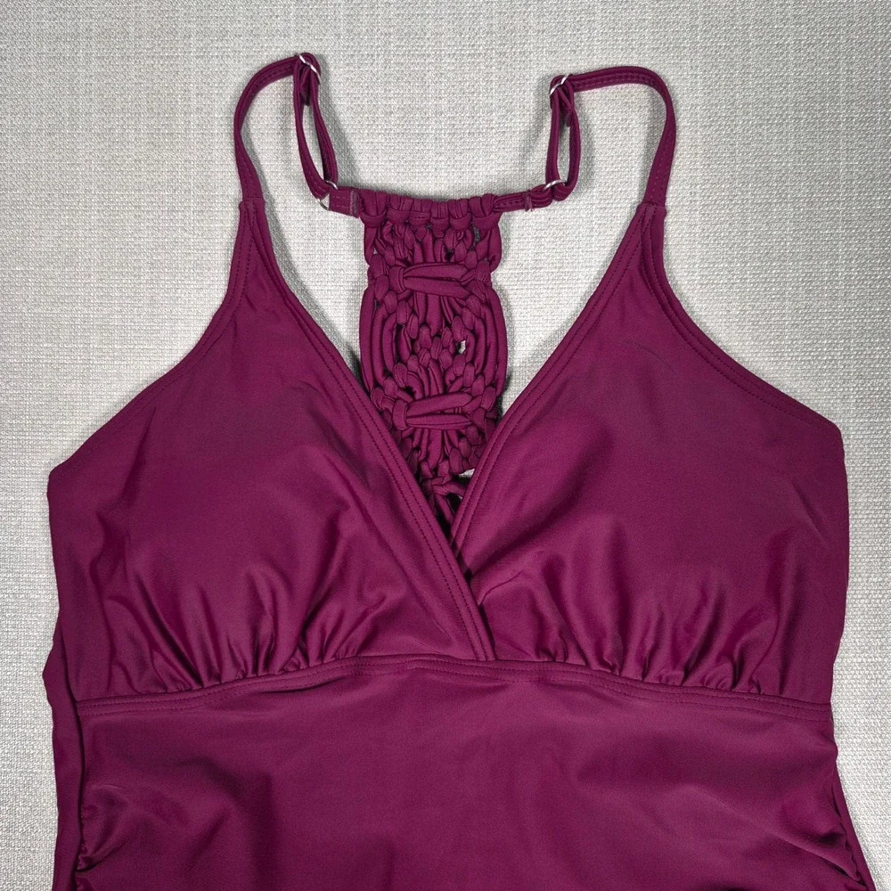 Holipick Tankini Swimsuit Set Plum Purple Macrame Racerback‎ Floral Bottoms NWT